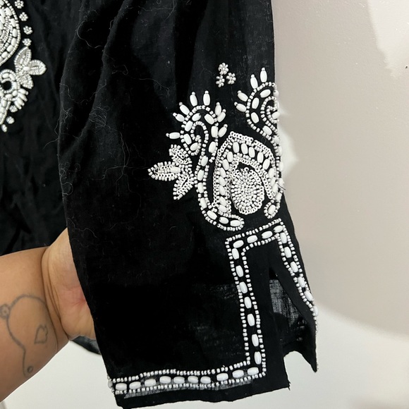 Chicos Black Linen cotton Blend Tunic Top Blouse Beaded Scoop Neck 3/4 Sleeve,1 - Picture 7 of 7